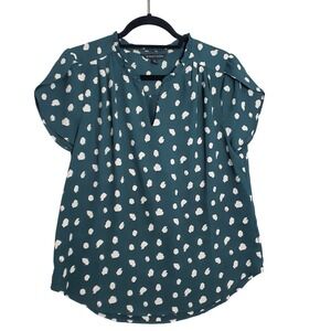 41 Hawthorn Green Abstract V-Neck Medium Blouse Tulip Sleeve Floral Career Work